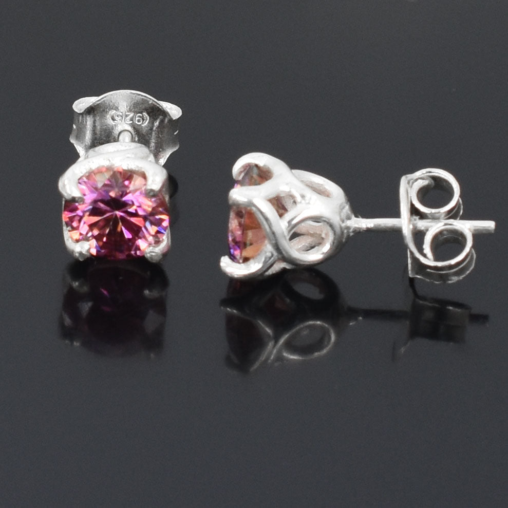 Pink Round Cut Stud Earrings