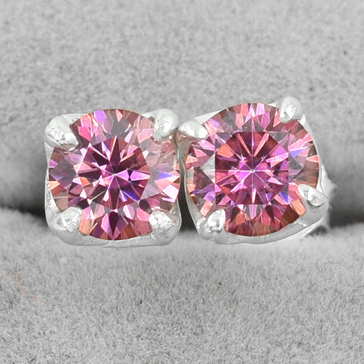 Pink Round Cut Stud Earrings