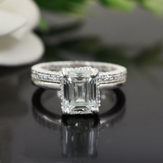 White Emerald Cut Dual Ring Set