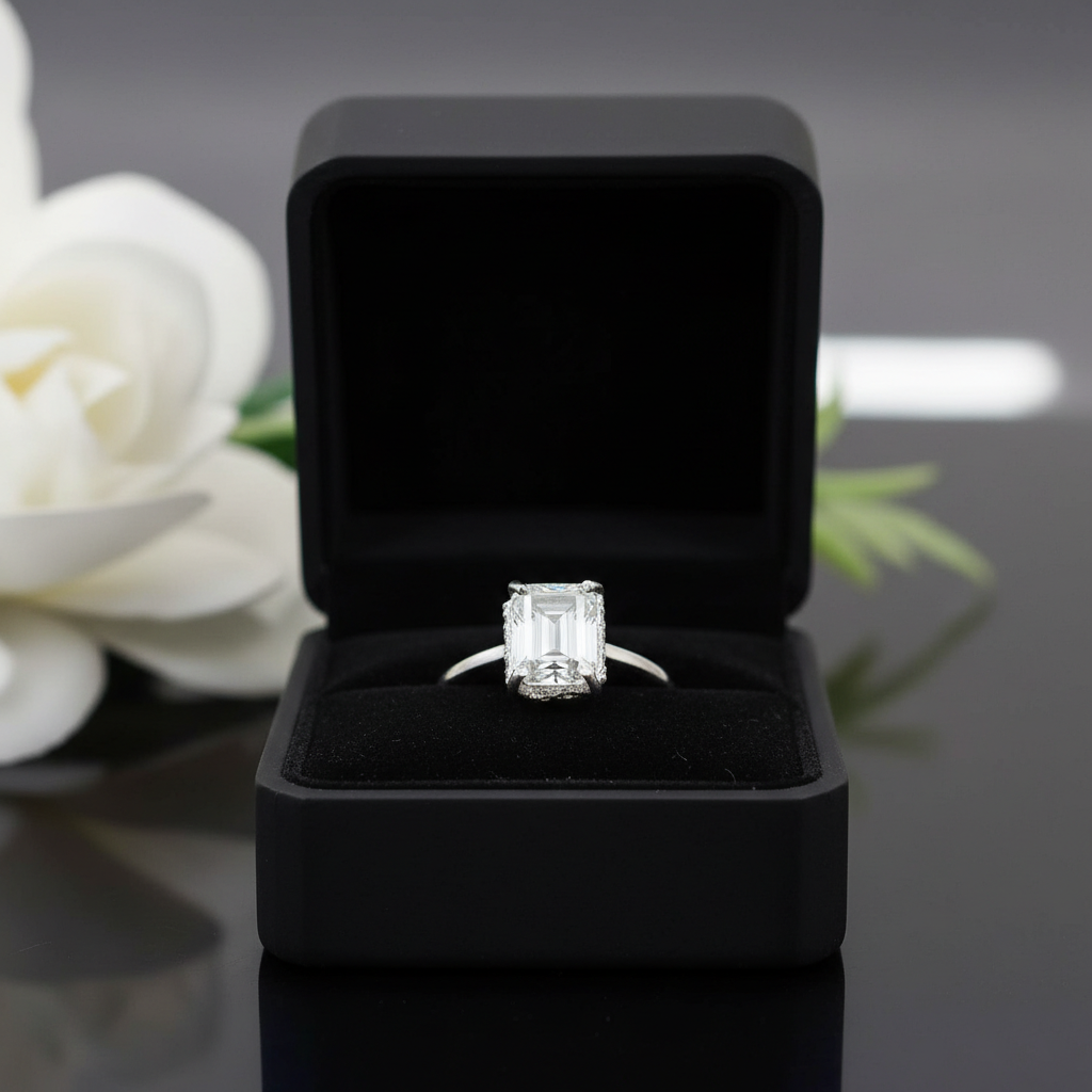 White Emerald Cut Dual Ring Set