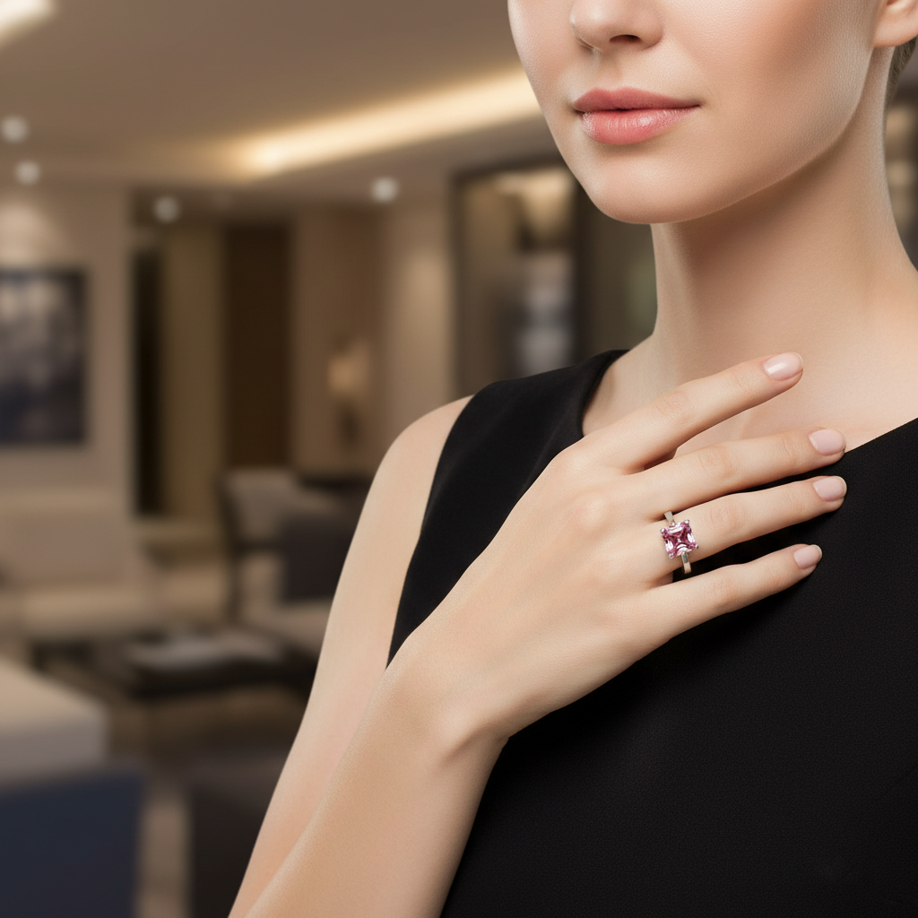 Pink Asscher Cut Ring