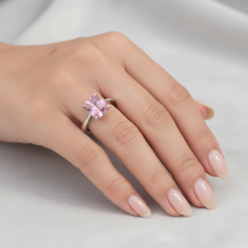 Pink Emerald Cut Ring