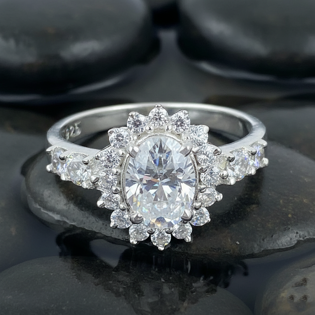 White Oval Cut Ring