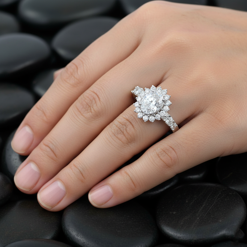 White Oval Cut Ring