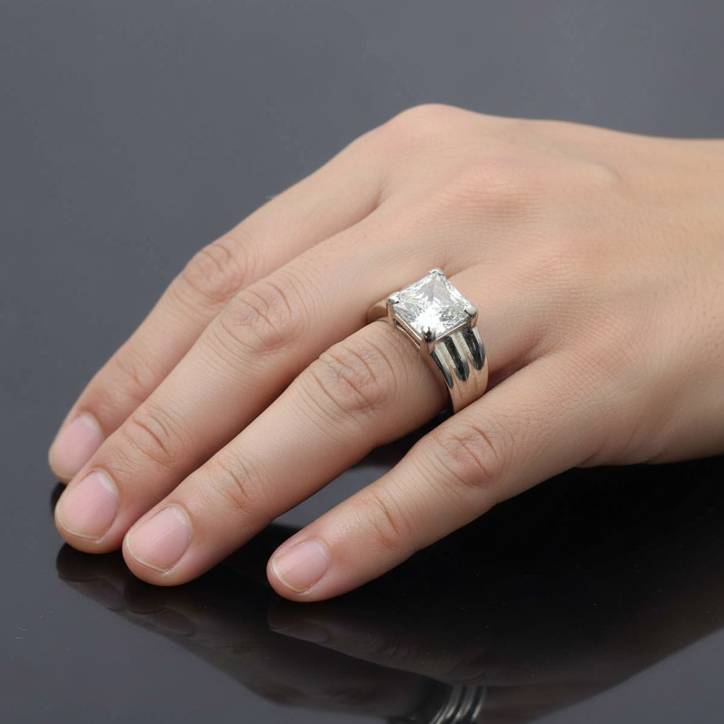 White Princess Cut Ring