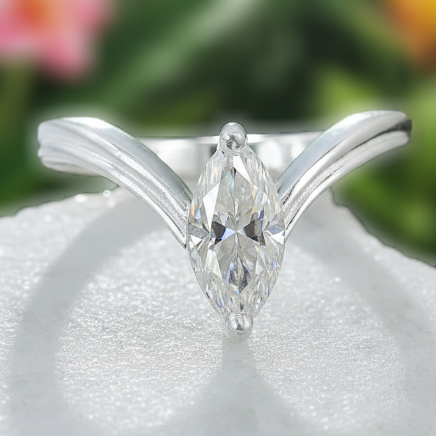 White Marquise Cut Ring