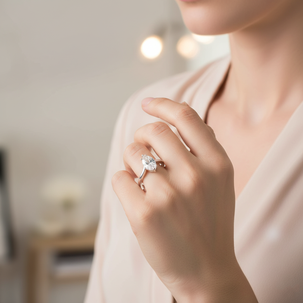 White Marquise Cut Ring