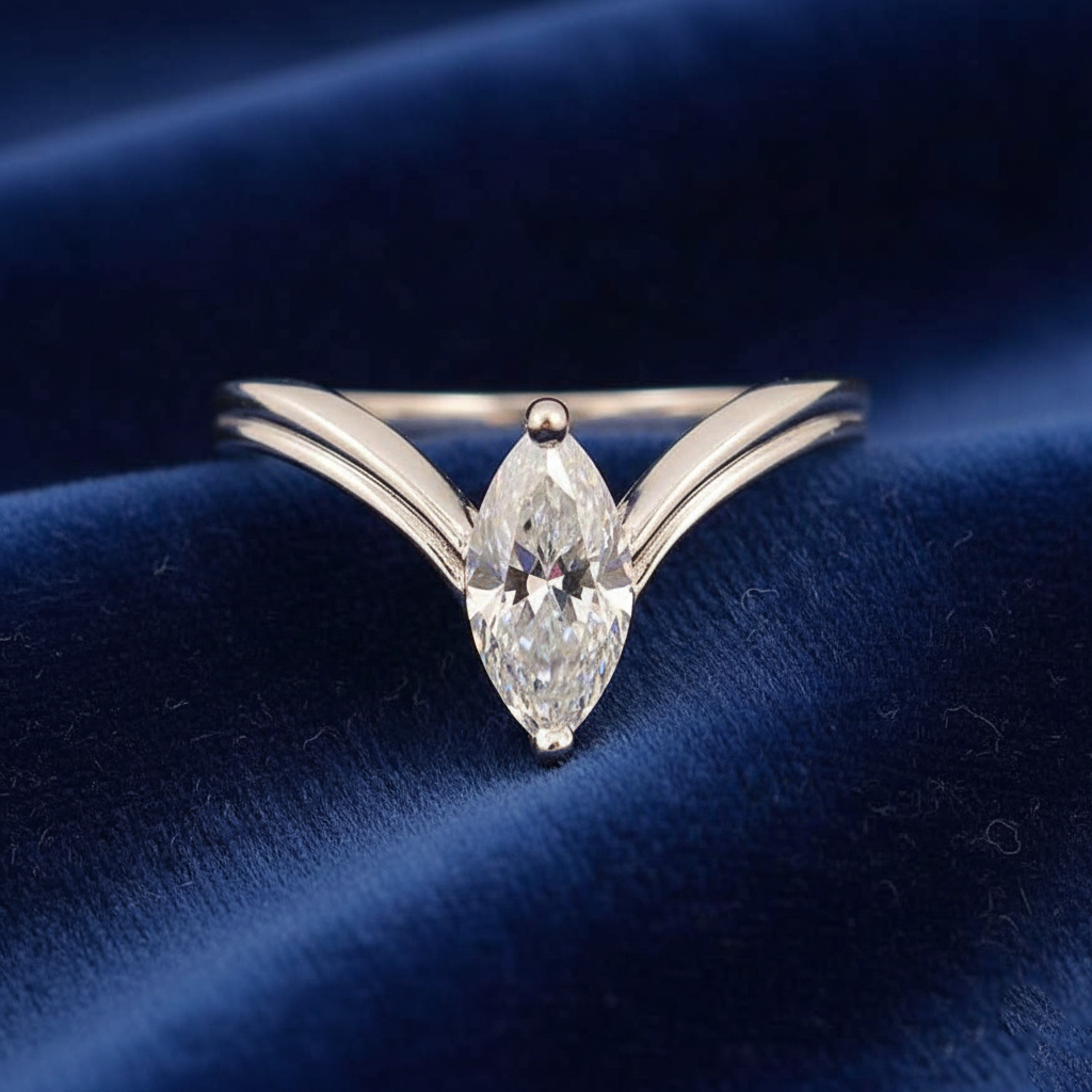 White Marquise Cut Ring