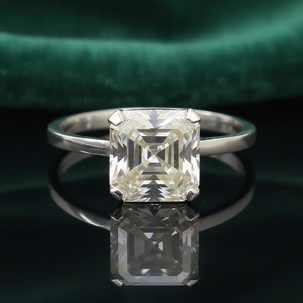 White Asscher Cut Ring