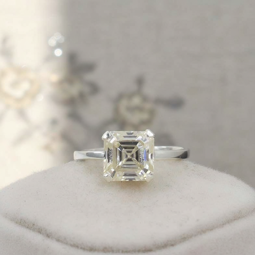 White Asscher Cut Ring