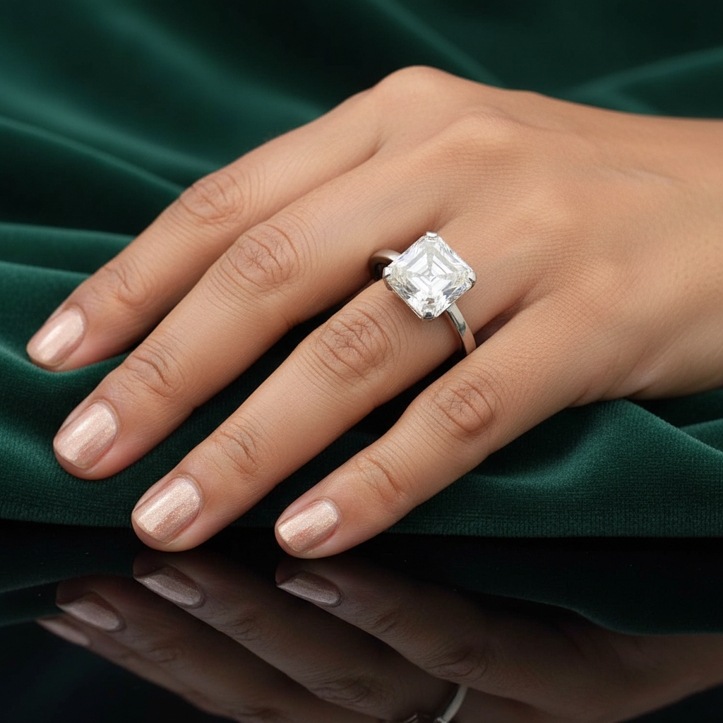 White Asscher Cut Ring