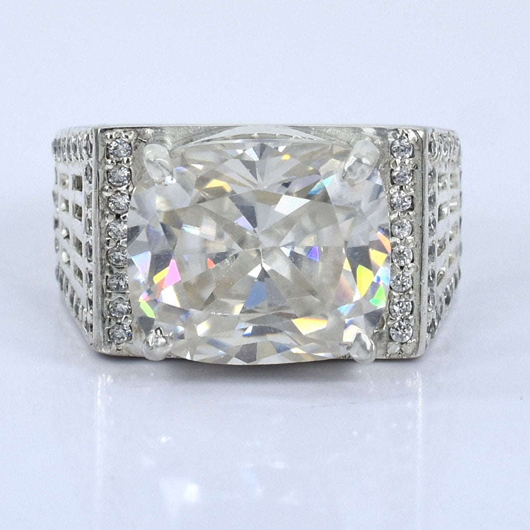 Men's White Round Cut Ring