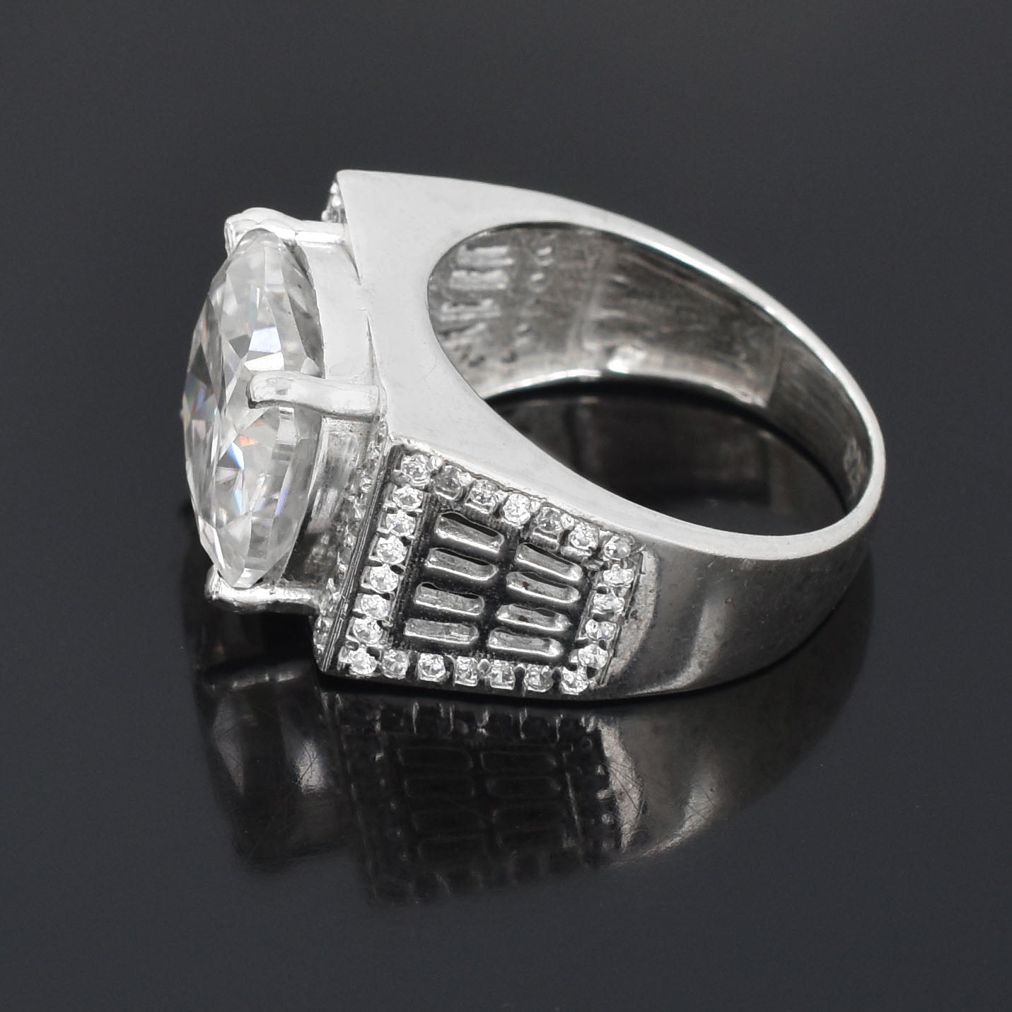 Men's White Round Cut Ring