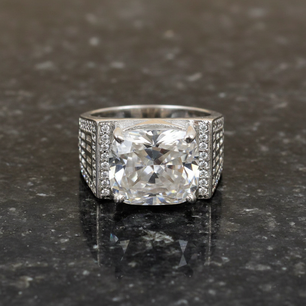 Men's White Round Cut Ring