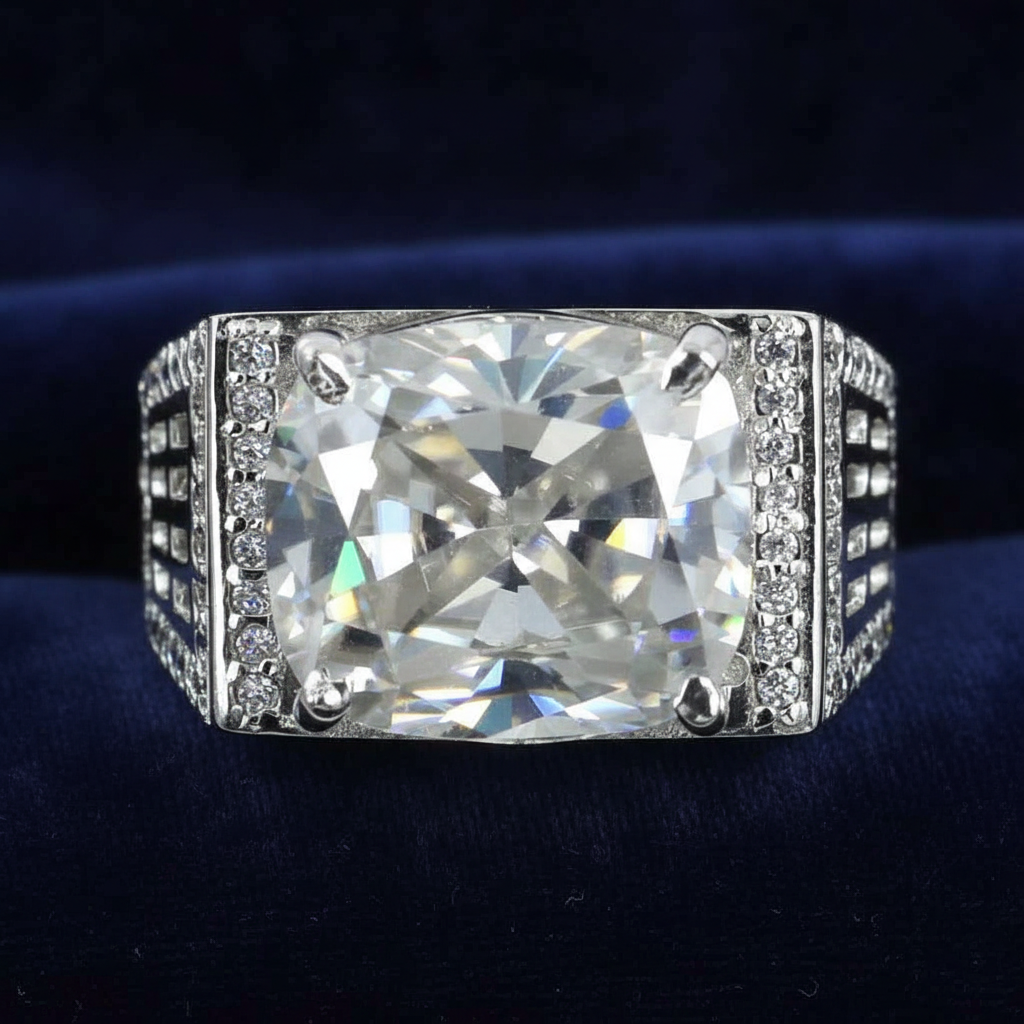 Men's White Round Cut Ring