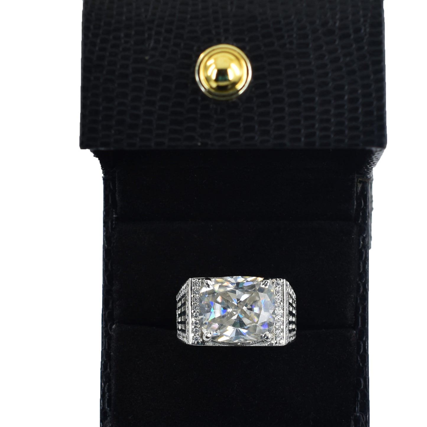 Men's White Round Cut Ring