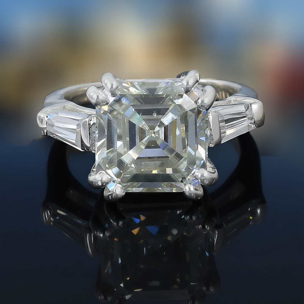 White Asscher Cut Ring