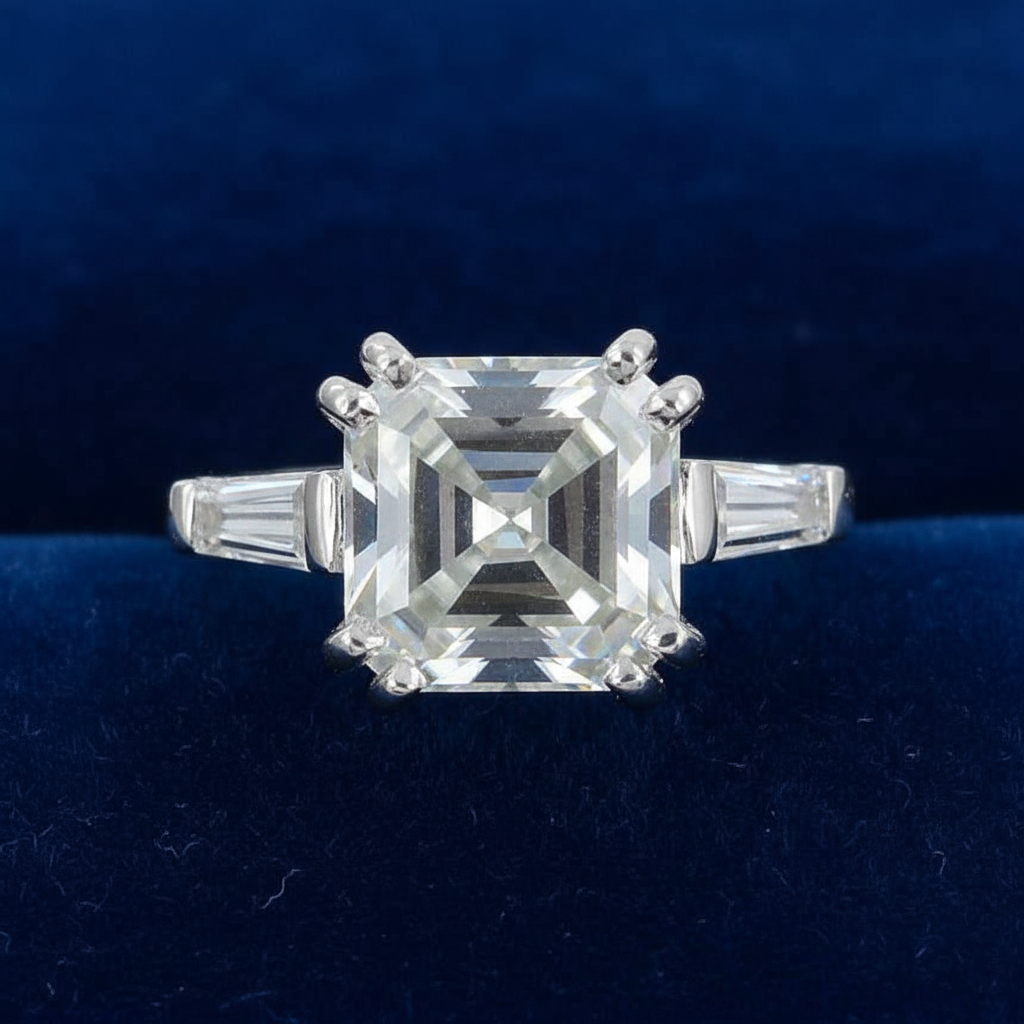 White Asscher Cut Ring