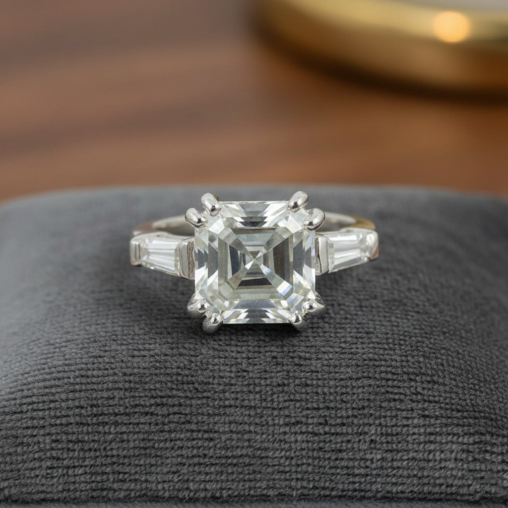 White Asscher Cut Ring