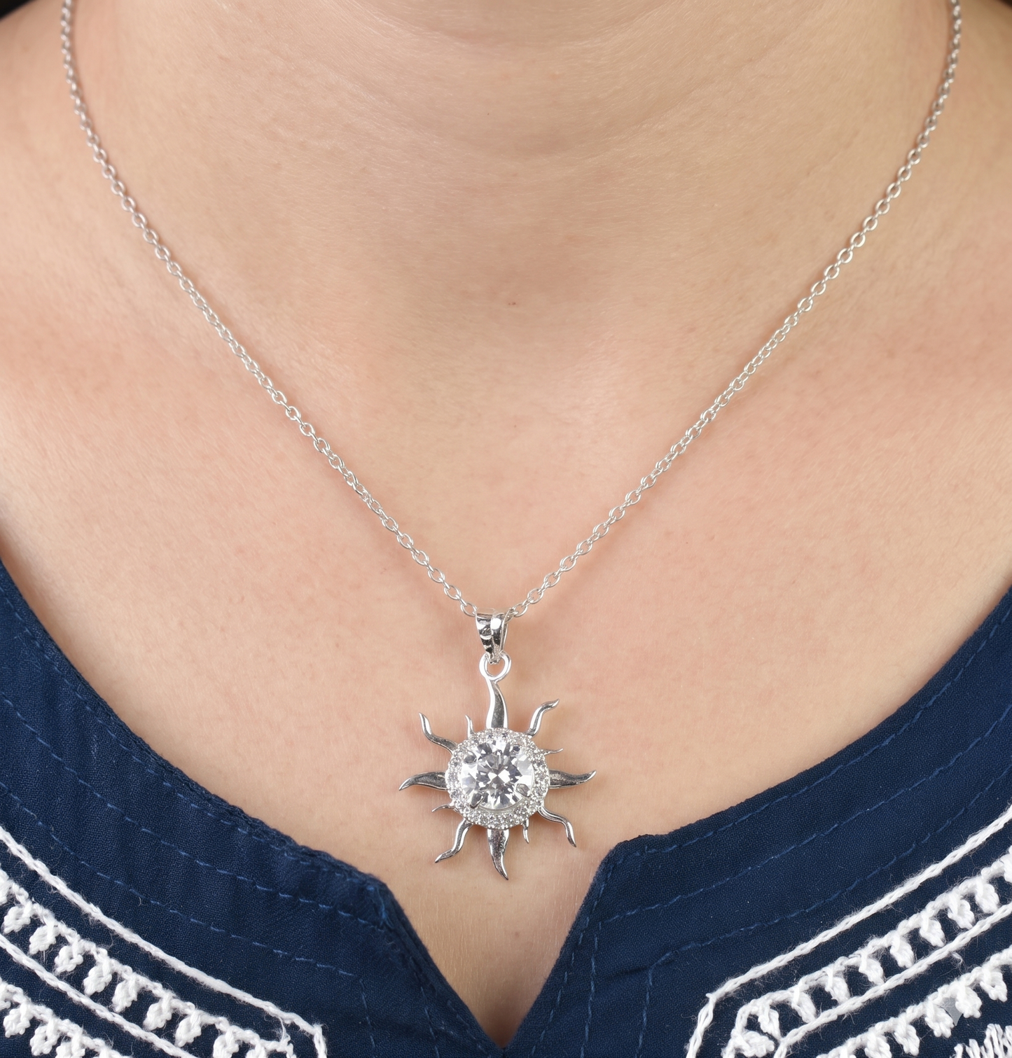 White Round Cut Statement Necklace Charm