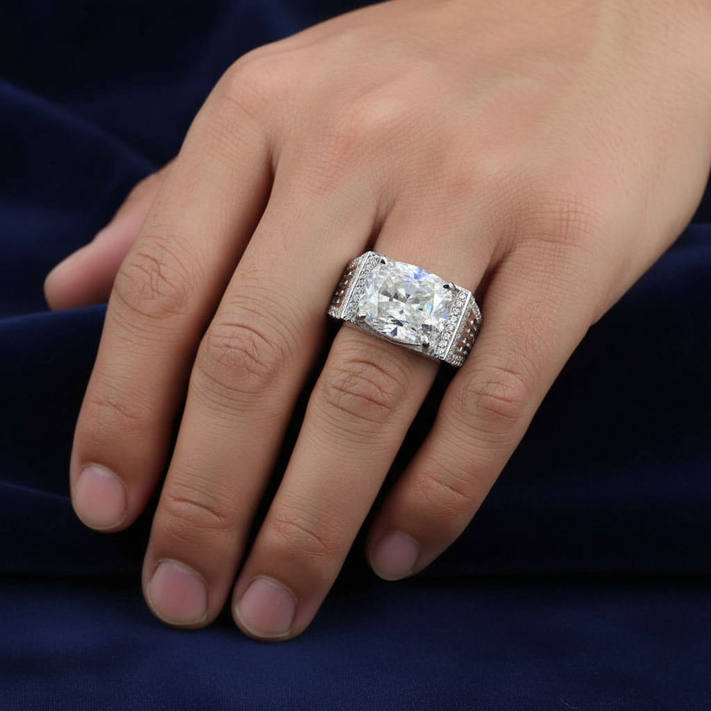 Men's White Round Cut Ring
