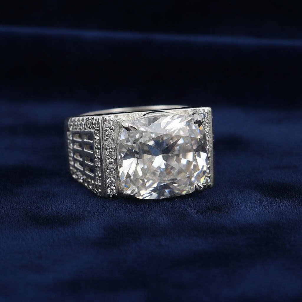 Men's White Round Cut Ring
